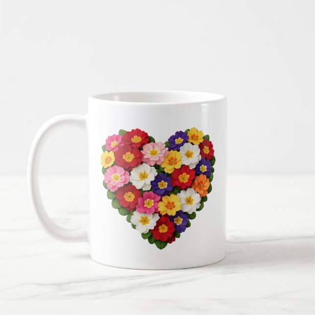 Primrose Floral Heart February Birth Flower Kaffemugg (Vänster)