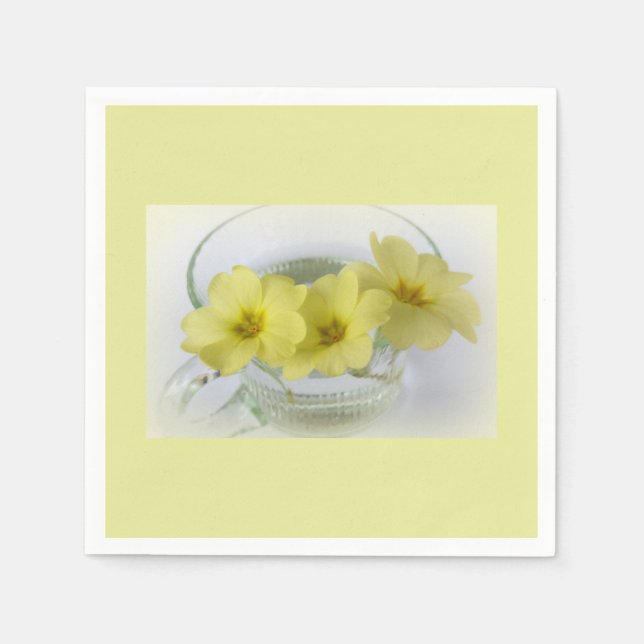 primrose i kaffe kopp pappersservett (Framsidan)