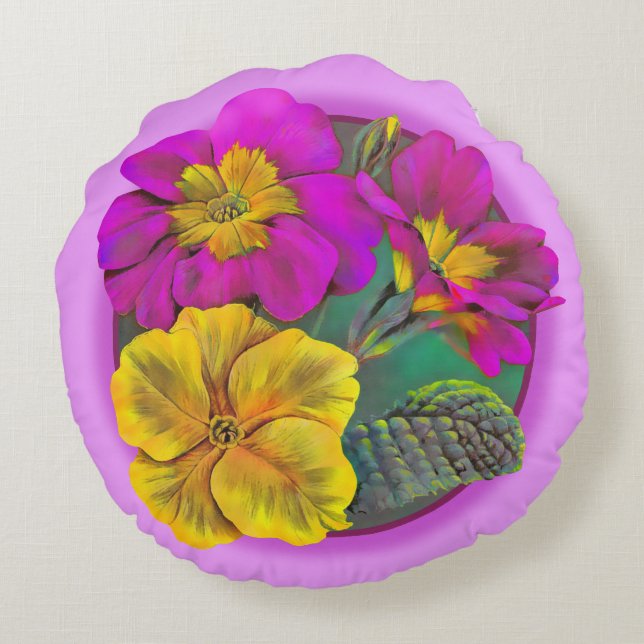 Primrose rosa gult grönt dekorativ kudde (Baksidan)