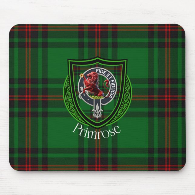 Primrose Scottish Clan Tartan & Crest Musmatta (Framsidan)