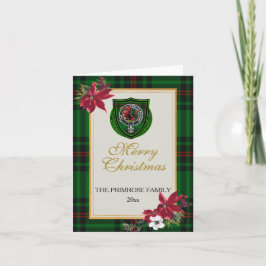 Primrose skotska klan tartan och vapensköld kort