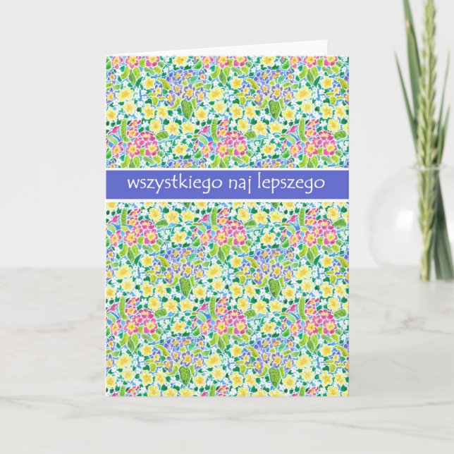 Primroses Birthday Card, polska Hälsning Kort (Framsida)