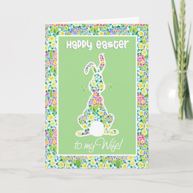 Primroses Cute Bunny Rabbit Påsk Card för fru Helgkort (Framsida)
