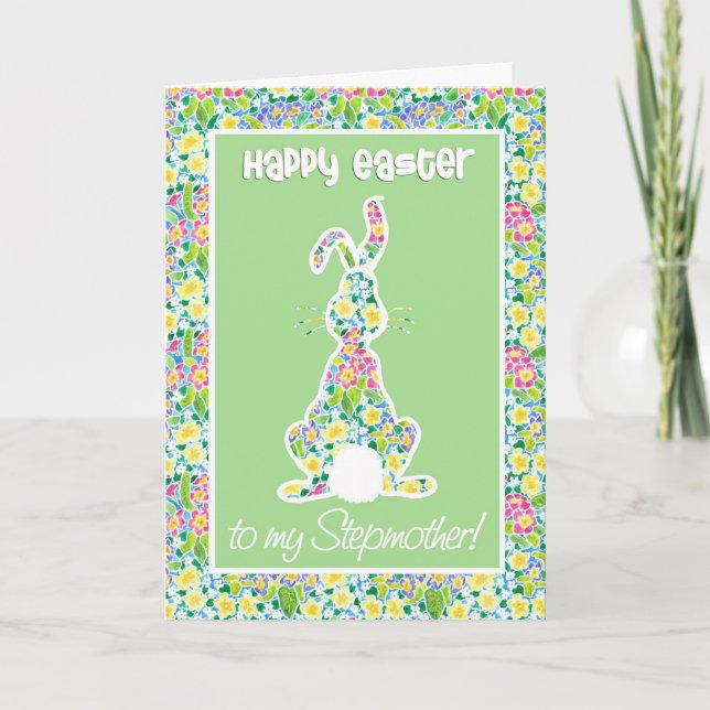 Primroses Cute Bunny Rabbit Påsk för Stepmor Helgkort (Framsida)
