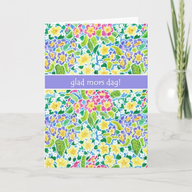 Primroses Mother's Day Card, Swedish Greeting Kort (Framsida)