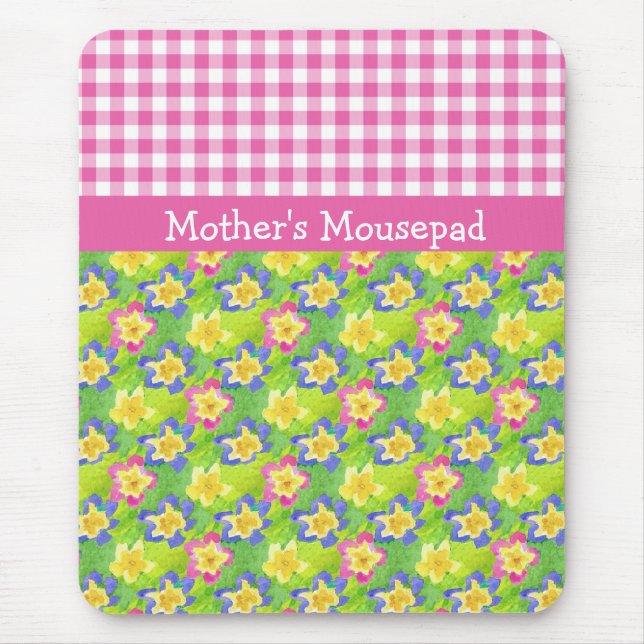 Primroses Mousepad to Personalize: Rosa Gingham Musmatta (Framsidan)