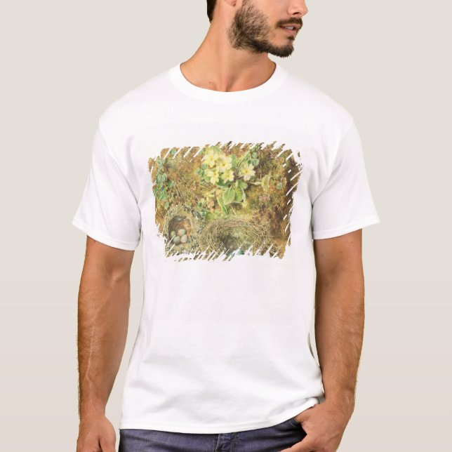 Primroses och fåglar bygga bo tee (Framsida)