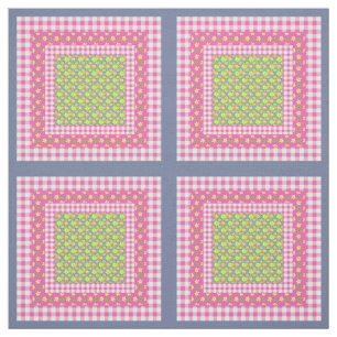 Primroses Rosa Blue Grönt Faux Patchwork Mönster Tyg