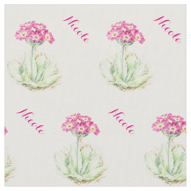 Primula akvarell botanisk konst namn tyg (Närbild)