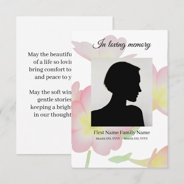 Primula begravning bön kort (Fram/baksida)