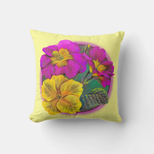 Primula gult & rosa bra art dekorativ kudde