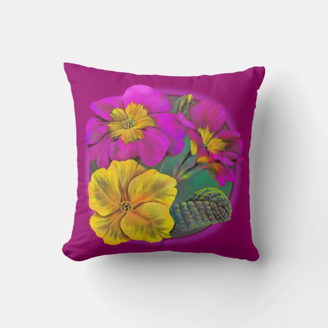 Primula lila & gult bra art dekorativ kudde (Framsida)