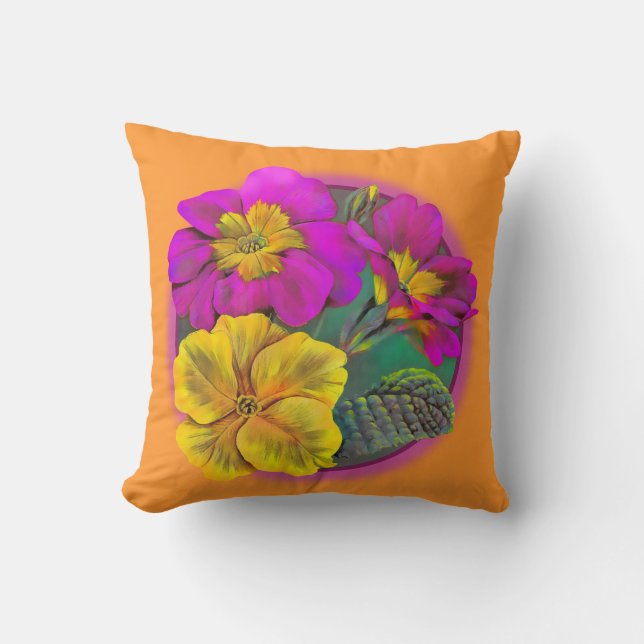 Primula orange & rosa bra art dekorativ kudde (Framsida)
