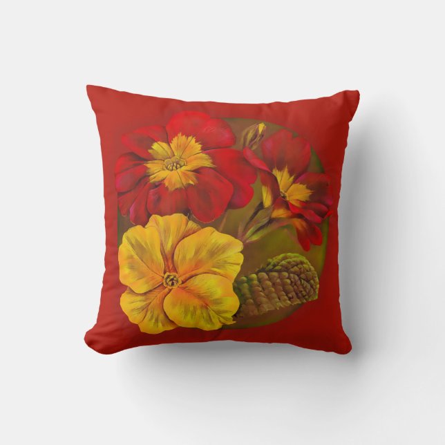 Primula red & gult bra art blomkudde kudde (Framsida)