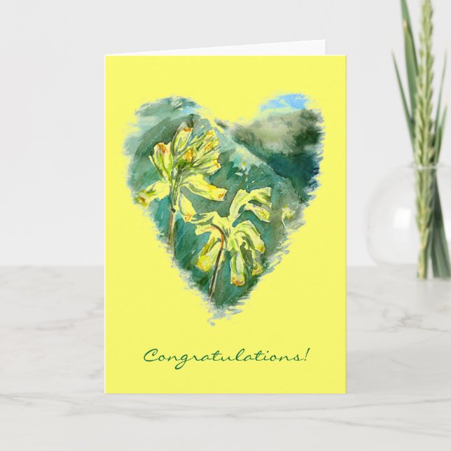 Primula veris Grönt Heart Grattis Card Kort (Framsida)