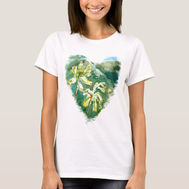 Primula veris Grönt Heart Tee Shirt (Framsida)