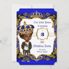 Prince 3:e födelsedag party Blue Guld Krona Etnisk Inbjudningar