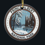 Prince Albert National Park Canada Winter Badge Julgransprydnad Keramik<br><div class="desc">Prins Albert National Park vektorkonst design. Parken är till stor del ett skogsområde och sjö,  sammanlänkat med vattendrag och naturvägar.</div>