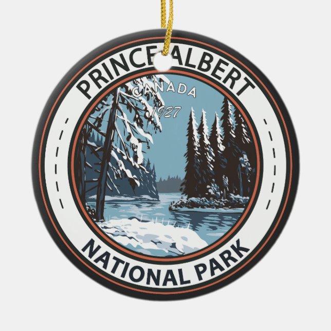 Prince Albert National Park Canada Winter Badge Julgransprydnad Keramik (Framsidan)