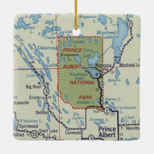 Prince Albert National Park Vintage Karta Julgransprydnad Keramik