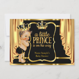 Prince Baby Shower Black Guld Drapes Brunette Inbjudningar