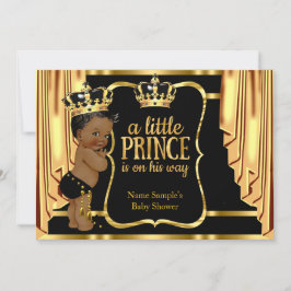 Prince Baby Shower Black Guld Drapes Ethnic Inbjudningar