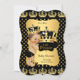 Prince Baby Shower Black Guld Polka Dot Brunette Inbjudningar