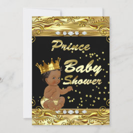 Prince Baby Shower Black Guld Sprinkle Ethnic Inbjudningar