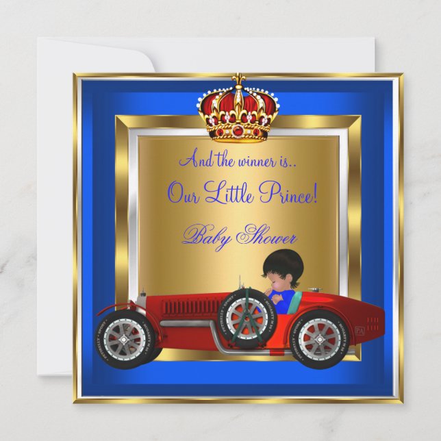 Prince Baby Shower Blue Boy Red Tävla Car 2B Inbjudningar (Framsida)