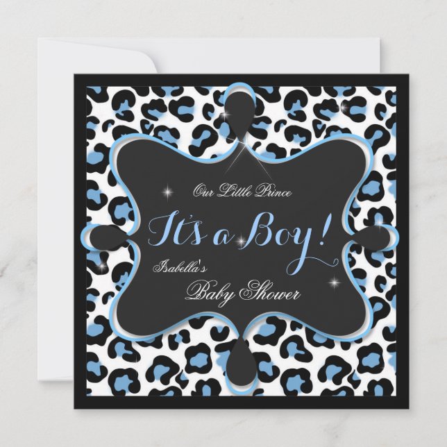 Prince Baby Shower Boy Blue White Leopard 2s Inbjudningar (Framsida)