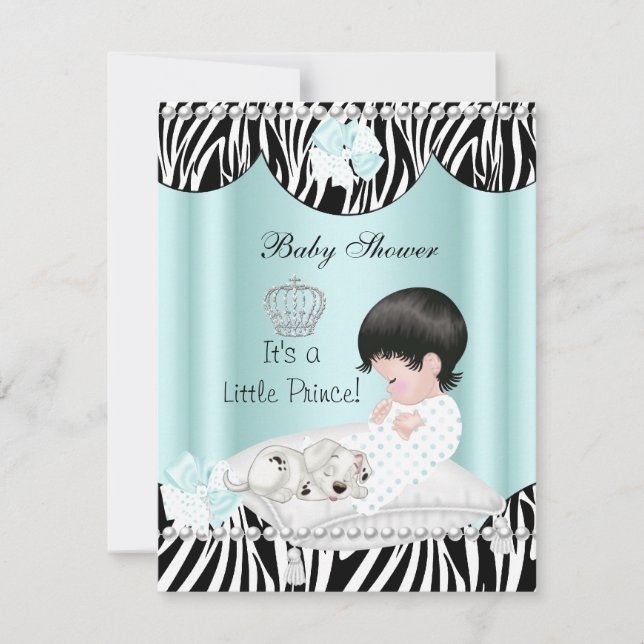 Prince Baby Shower Boy Mint Teal Blue Zebra Inbjudningar (Framsida)