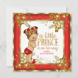 Prince Baby Shower Boy Red Guld White Brunette Inbjudningar