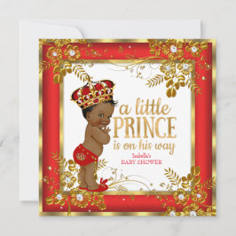 Prince Baby Shower Boy Red Guld White Ethnic Inbjudningar