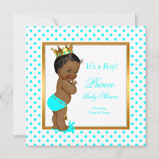 Prince Baby Shower Boy Teal Polka Dot Ethnic Inbjudningar (Framsida)