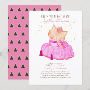 Prince Baby Shower Cats Kitten Girls Rosa Cute Inbjudningar