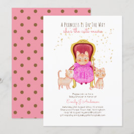 Prince Baby Shower Cats Kitten Girls Rosa Cute Inbjudningar