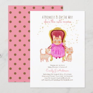 Prince Baby Shower Cats Kitten Girls Rosa Cute Inbjudningar