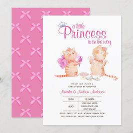 Prince Baby Shower Cats Kitten Girls Rosa Cute Inbjudningar