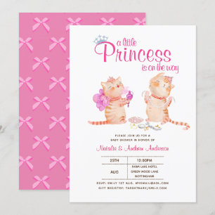 Prince Baby Shower Cats Kitten Girls Rosa Cute Inbjudningar