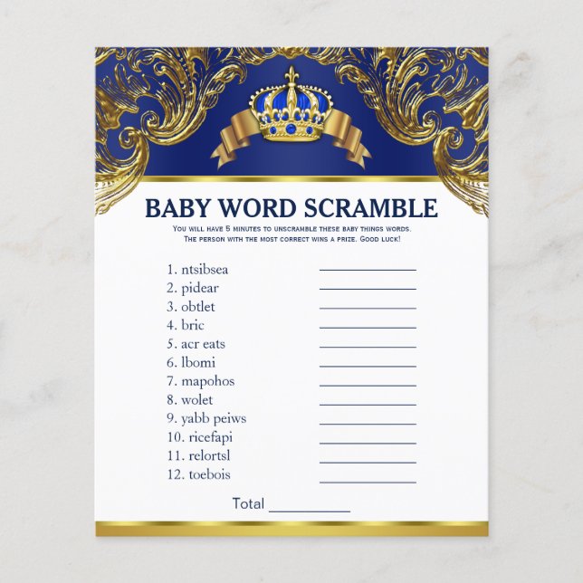 Prince Baby Shower Games Ord Scramble Rhyme Quiz (Framsida)