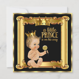 Prince Baby Shower Guld Faux Foil Black Blonde Boy Inbjudningar