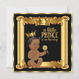Prince Baby Shower Guld Faux Foil Black Ethnic Inbjudningar