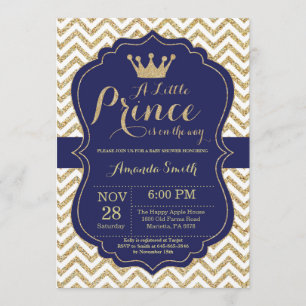Prince Baby Shower-inbjudan, flottan och Guld Inbjudningar
