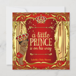 Prince Baby Shower Red Guld African American Inbjudningar