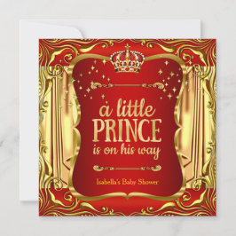 Prince Baby Shower Red Guld Boy-inbjudan Inbjudningar