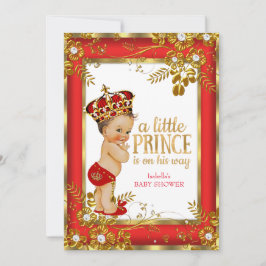 Prince Baby Shower Red Guld White Brunette Boy Inbjudningar