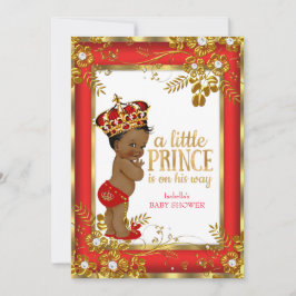 Prince Baby Shower Red Guld White Ethnic Inbjudningar
