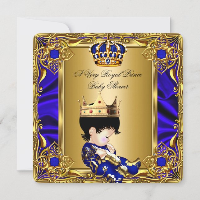 Prince Baby Shower Regal Guld Royal Blue Boy 2a Inbjudningar (Framsida)