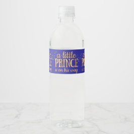 Prince Baby Shower Royal Blue Gold Foil Boy Vattenflaska Etikett
