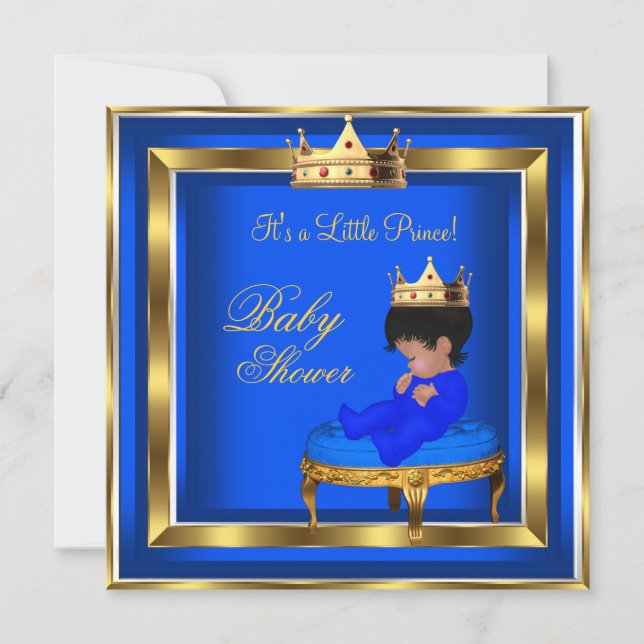 Prince Baby Shower Royal Blue Guld Boy Krona AA Inbjudningar (Framsida)